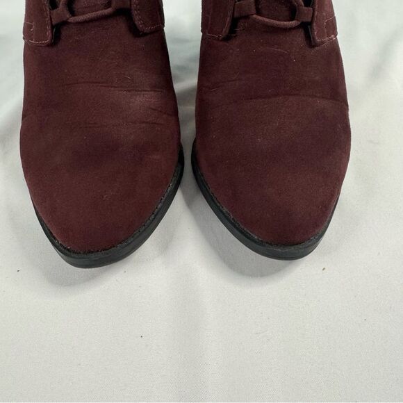 Franco Sarto Lennon Red Wine Faux Suede Lace-up Wedge Ankle Booties Size 10 M - Picture 4 of 9